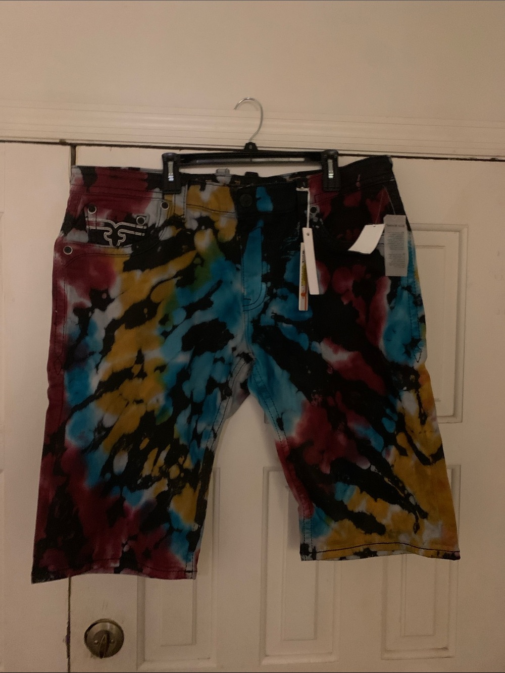 Rock Revival Multi Tie Dye Shorts in Blue, Red, Black